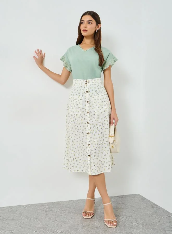 تايك تو بلوزة قطن سادة بأكمام مكشكشة