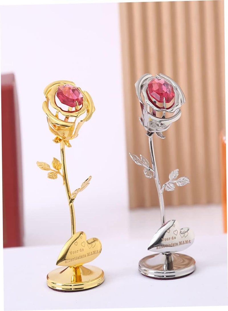 GGOOT Mothers Day Gift Crystal Rose Flower Metal Ornament with Crystal Elements Presents for a Special Mum Gold - Image 3