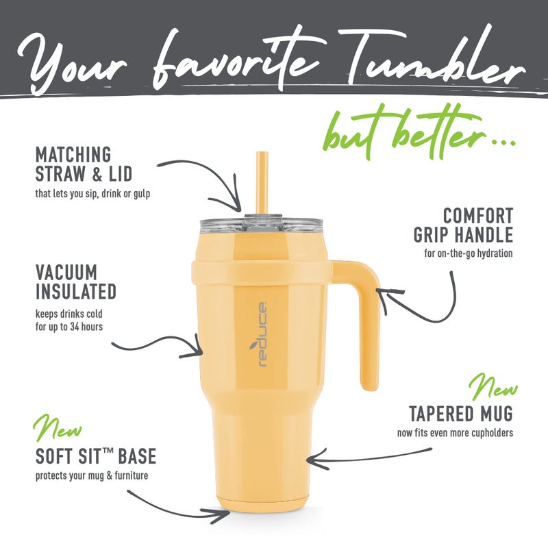 REDUCE 40 oz Stainless Steel Tumbler with Handle - Dual-Wall Vacuum Insulated Travel Mug  Sweat-Proof Lid & Reusable Straw - Keeps Drinks Cold for 24 Hrs  Fits Cupholders  Dishwasher Safe - Pineapple - Image 3