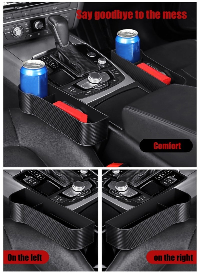 Car Seat Gap Filler 2 Pack Car Storage Box Seat Organizer Car Console Storage with Cup Holder and Charging Cable Hole for Cups, Cell Phones, Keys, Chargers (Carbon Fiber Pattern) - Image 2