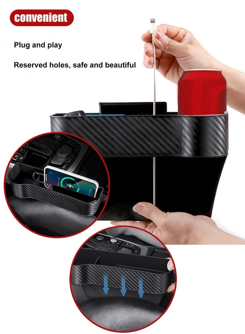 Car Seat Gap Filler 2 Pack Car Storage Box Seat Organizer Car Console Storage with Cup Holder and Charging Cable Hole for Cups, Cell Phones, Keys, Chargers (Carbon Fiber Pattern) - Image 5
