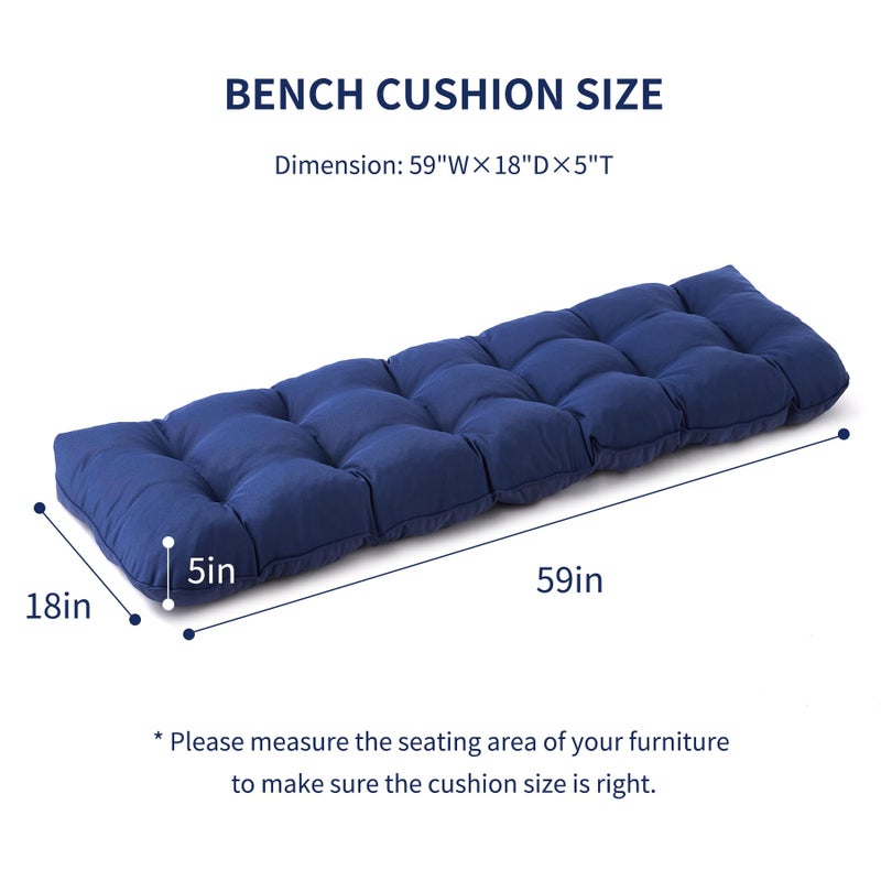 IPYNBAP Outdoor Bench Cushion, 59x18x5 Inch, Waterproof Bench Cushion for Outdoor/Indoor Furniture, Tufted Patio Bench Seat Cushion, Fade Resistant Outdoor Cushions for Porch Swing Couch, Navy Blue - Image 2