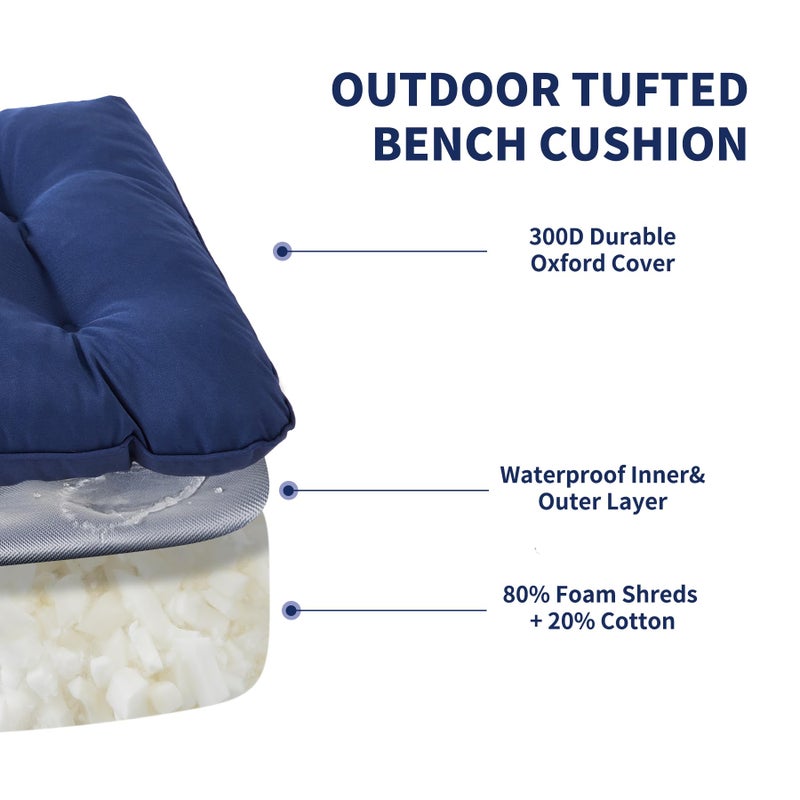 IPYNBAP Outdoor Bench Cushion, 59x18x5 Inch, Waterproof Bench Cushion for Outdoor/Indoor Furniture, Tufted Patio Bench Seat Cushion, Fade Resistant Outdoor Cushions for Porch Swing Couch, Navy Blue - Image 3