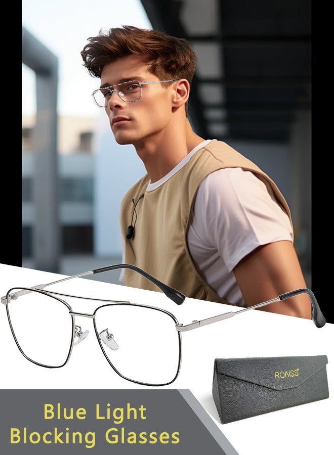roaiss Blue Light Blocking Glasses Blue Light Filter Computer Reading Gaming TV Phones Oversized Eyeglasses Fashion Anti Eyestrain Headache Eyewear for Women Men Black Silver  - Image 1