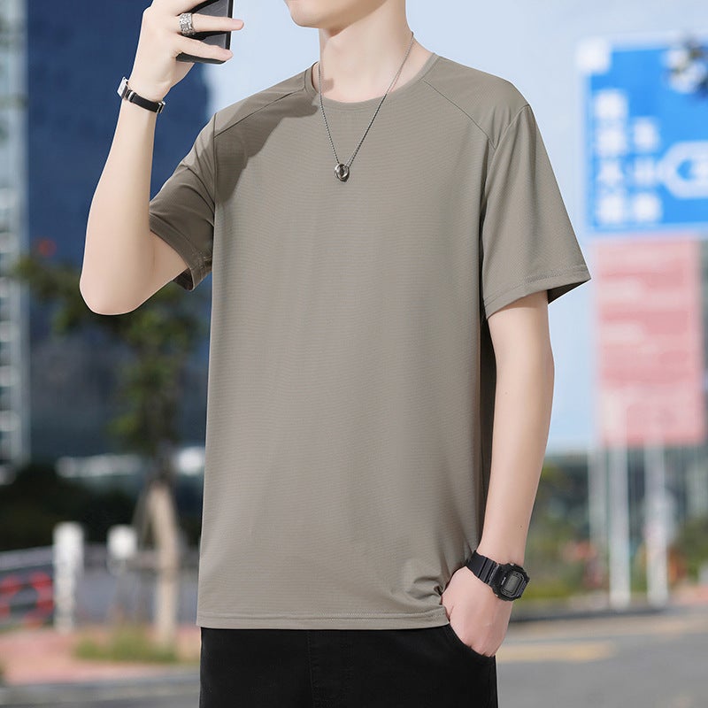 Short-Sleeved T-Shirt Men'S Ice Silk Waffle Quick-Drying Loose Plus Size Plus Size Men'S Sports Casual Crewneck Base Shirt - Image 1