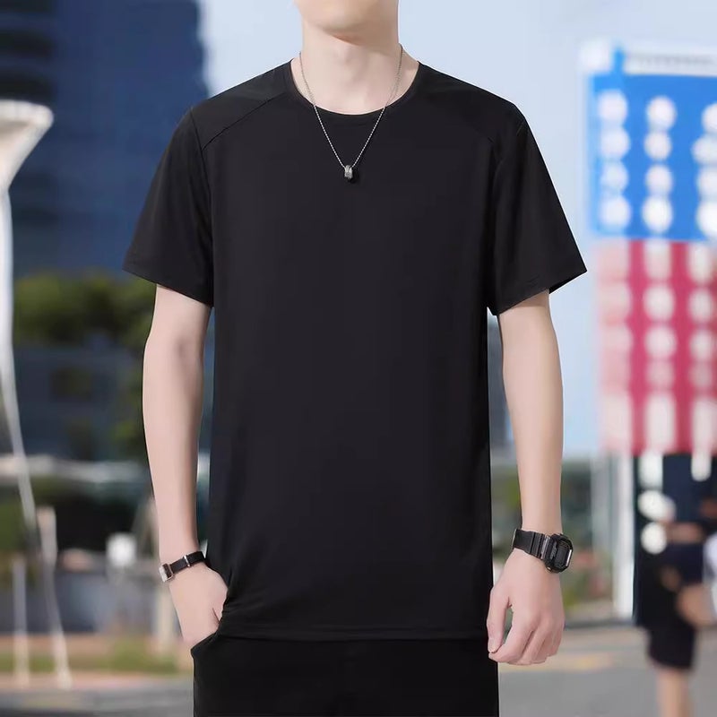 Short-Sleeved T-Shirt Men'S Ice Silk Waffle Quick-Drying Loose Plus Size Plus Size Men'S Sports Casual Crewneck Base Shirt - Image 3