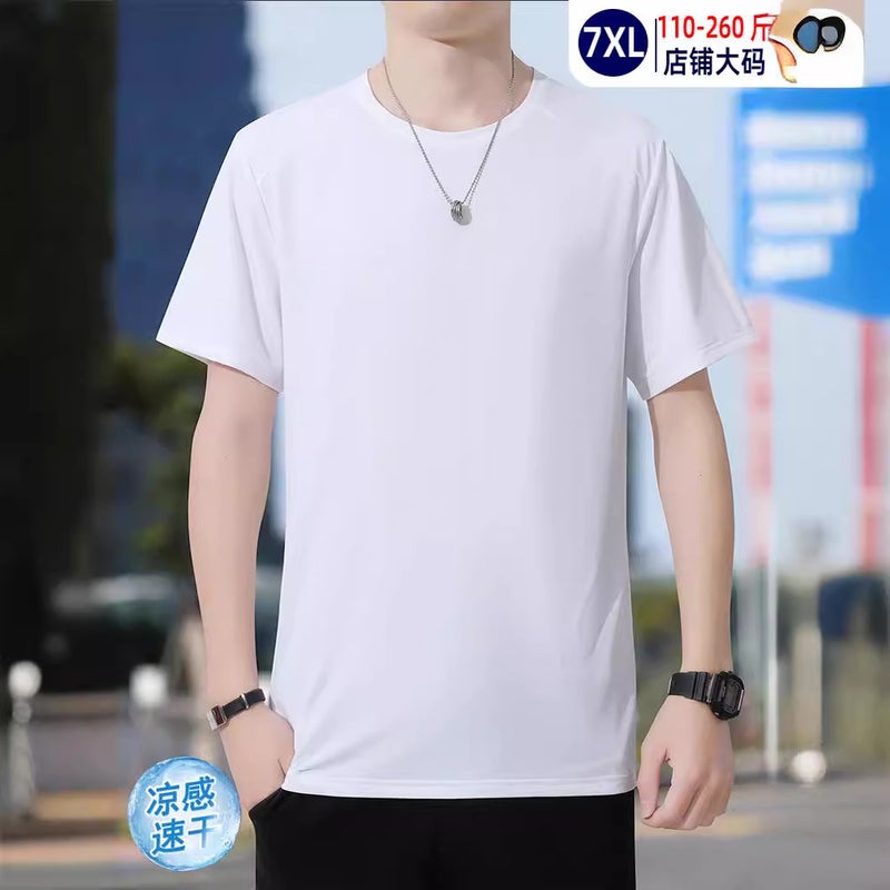 Short-Sleeved T-Shirt Men'S Ice Silk Waffle Quick-Drying Loose Plus Size Plus Size Men'S Sports Casual Crewneck Base Shirt - Image 2