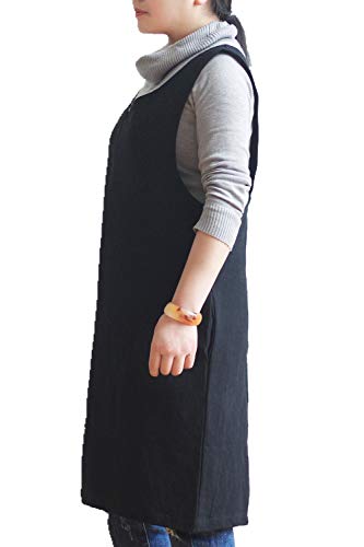 AOBBYBBS Soft Cotton Linen Apron Solid Color Halter Cross Bandage Aprons Japan Japanese Style X Shape Kitchen Cooking Clothes Gift for Women Chef Housewarming (Black) - Image 3