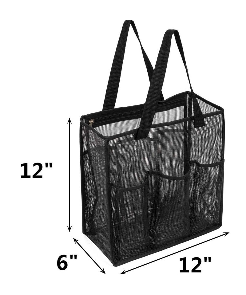 ALYER Big Mesh Shower Bag Tote,Portable Dry Wet Separation Bath Organizer with a Clear Zippered PVC Pocket (Black) - Image 2