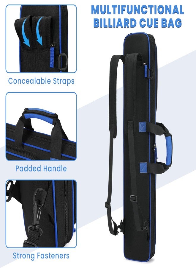 BOSSTIN Pool Cue Case, Pool Stick Bag 3x4 / 5x5 with Multiple Pockets, Soft Padded Billiard Cue Backpack with Adjustable Shoulder Straps for Easy Carry, Blue - Image 4