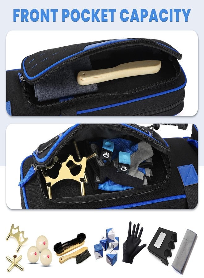BOSSTIN Pool Cue Case, Pool Stick Bag 3x4 / 5x5 with Multiple Pockets, Soft Padded Billiard Cue Backpack with Adjustable Shoulder Straps for Easy Carry, Blue - Image 3