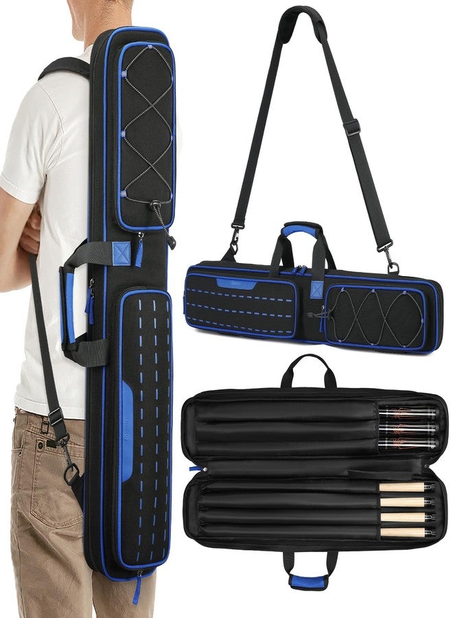 BOSSTIN Pool Cue Case, Pool Stick Bag 3x4 / 5x5 with Multiple Pockets, Soft Padded Billiard Cue Backpack with Adjustable Shoulder Straps for Easy Carry, Blue - Image 1