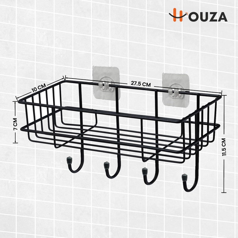 HOUZA Self Adhesive Bathroom Shelf for Wall/Shelf Organizer/Kitchen Shelf with Magic Stickers - Pack of 2 (Black, Powder Coated) - Image 5