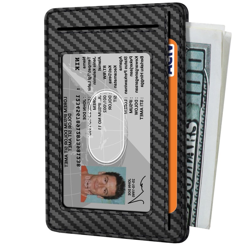 Travelambo Front Pocket Minimalist Leather Slim Wallet RFID Blocking Carbon Fiber Texture(Black) - Image 2