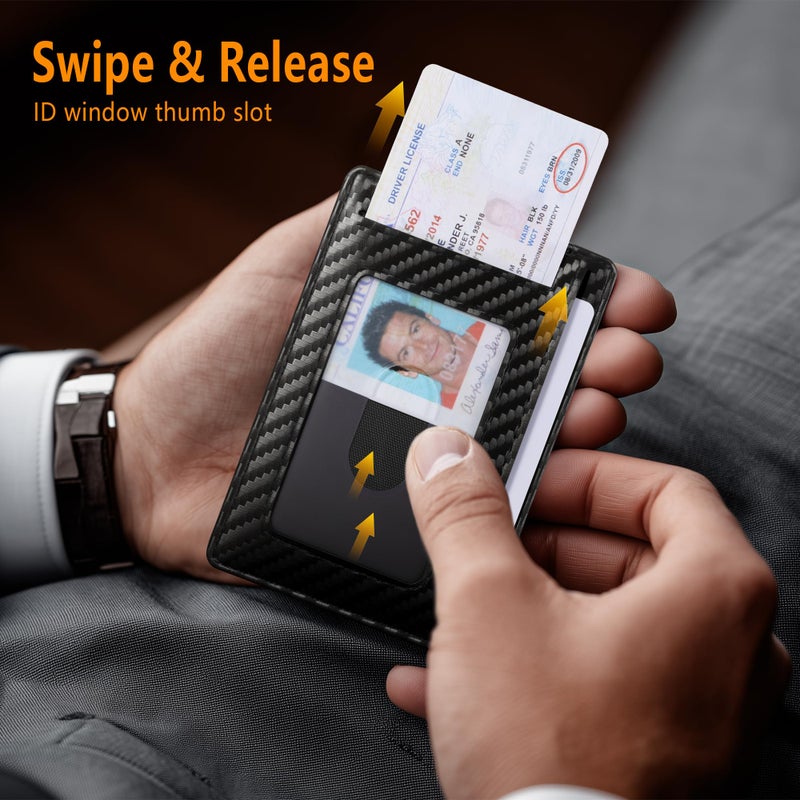 Travelambo Front Pocket Minimalist Leather Slim Wallet RFID Blocking Carbon Fiber Texture(Black) - Image 5