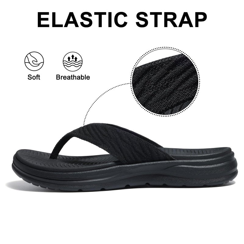 KIDMI Women's Arch Support Flip Flops with Soft Cushion Comfortable Summer Beach Slip On Walking Thong Sandals, Black size 39 - Image 4