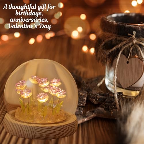 One94Store Rose LED Night Lamp | Wooden Base Circle Shape with 9 Artificial Dual Shade Rose Flowers (Purple & White) | Table Decoration Light for Bedroom, Party, Birthday - Image 4