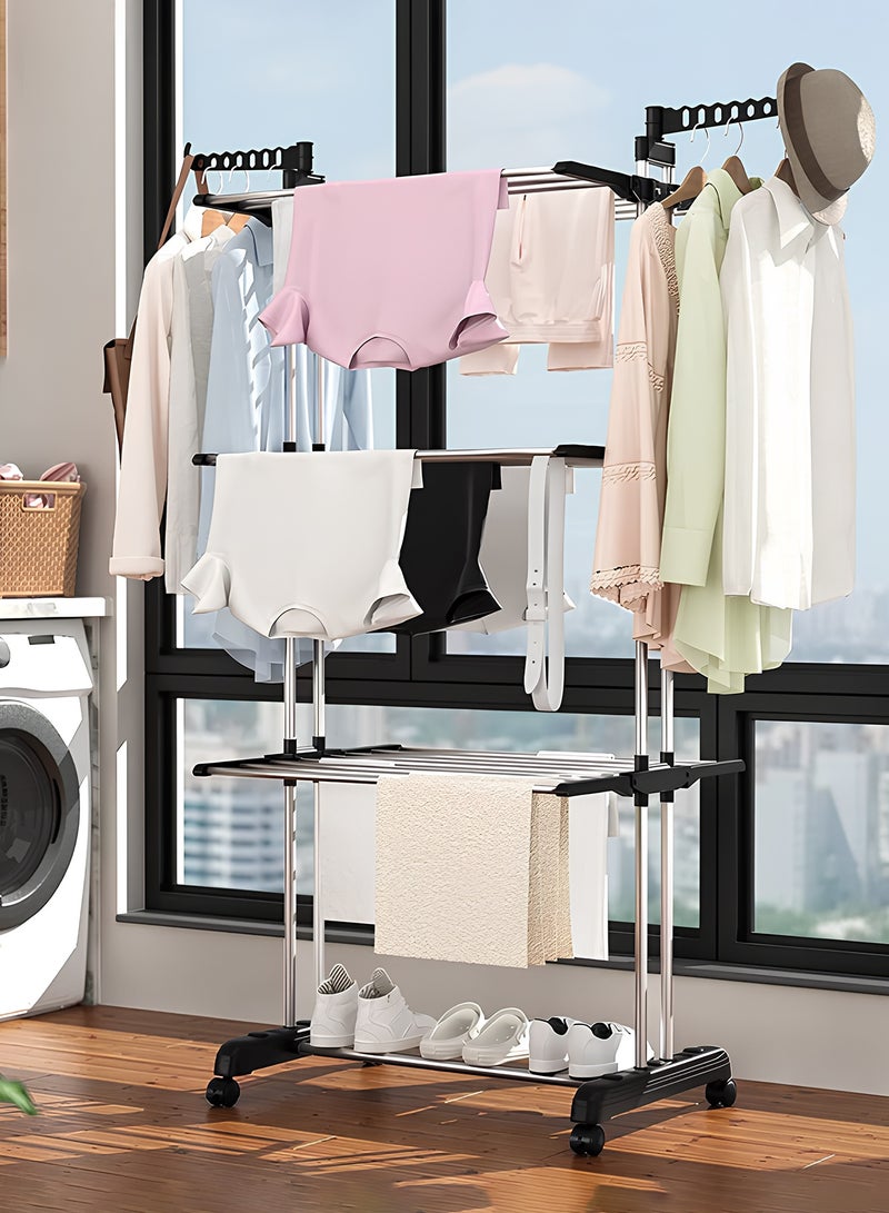Taimi 4-Tier Foldable Clothes Drying Rack, Stainless Steel Clothes Dryer with Wheels for Indoor and Outdoor Use, Silver/Black - Image 2