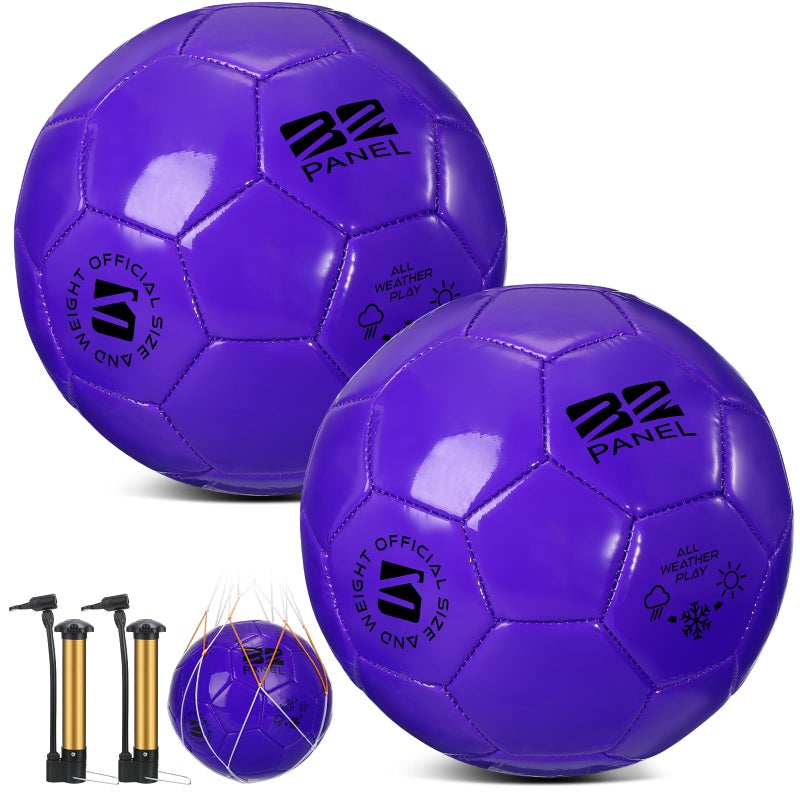 Shappy 2 Pcs Soccer Balls Bulk with Pump Mesh Bag Official Size 3 4 5 Indoor Outdoor Colorful Soccer Ball for Practice Game Sport Soft Gift for Child Adult Back to SchoolSize 5Dark Purple - Image 2