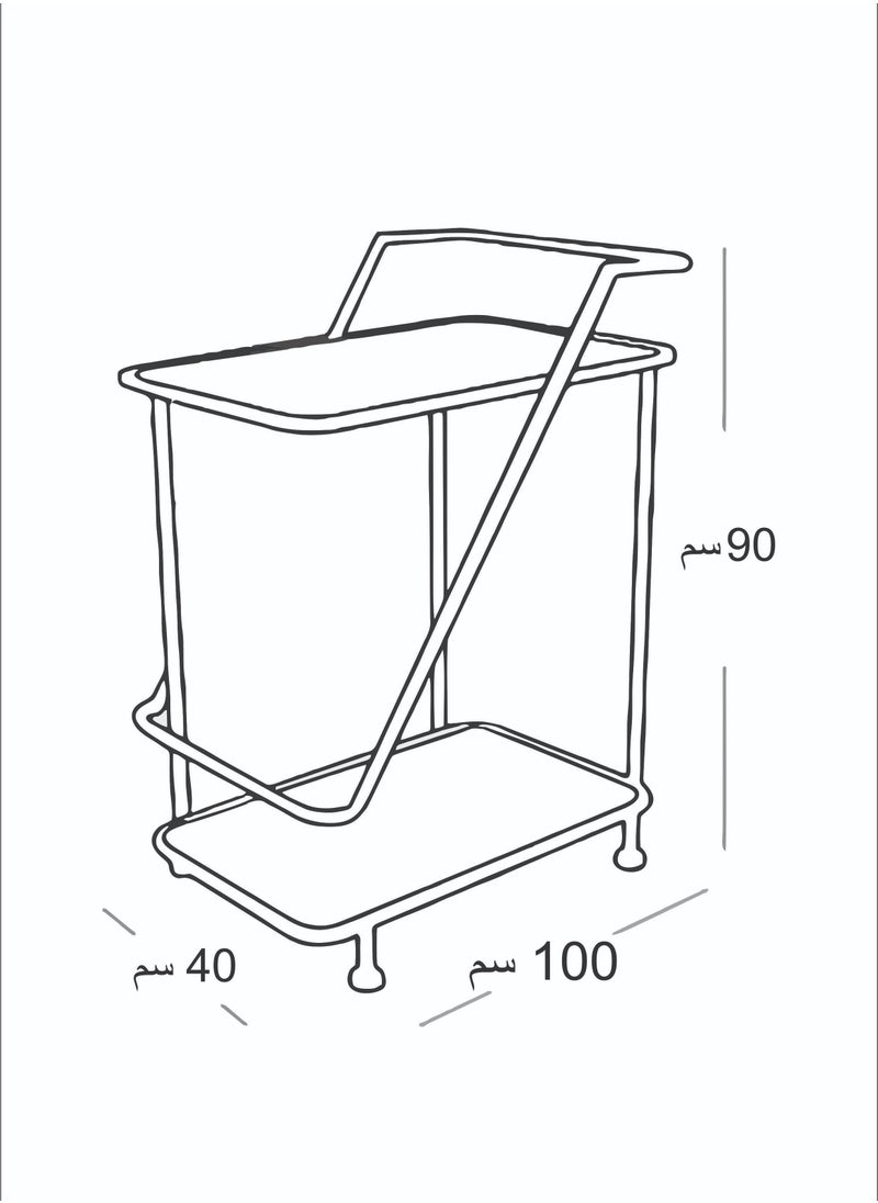 Black Cycle Serving Trolley with 4 Tiers, featuring a modern design and clear glass for perfect display. It can be easily used in kitchens, restaurants, hotels, chalets and homes, making it a distinctive and valuable addition to any occasion, (100 cm length, 90 cm height, 40 cm width)