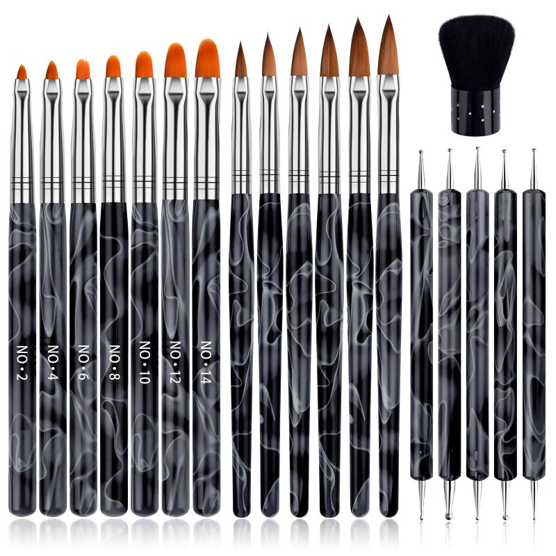 TOROKOM 19Pcs Acrylic Nail Brush Set Nail Brushes for Nail Art Pen Nail Art Tools for Acrylic Application incl 7Pcs Gel Nail Polish Brush6Pcs Nail Design Brush5Pcs Dotting Pen1Pc Nail Dust Brush