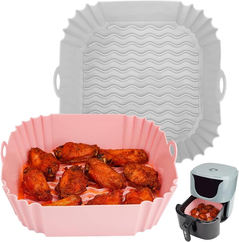 Air Fryer Silicone Pot: 2 Pack Food Safe Air fryers Oven Accessories, Replacement of Flammable Parchment Liner Paper, No More Harsh Cleaning Basket After Using Airfryer for 4Qt and