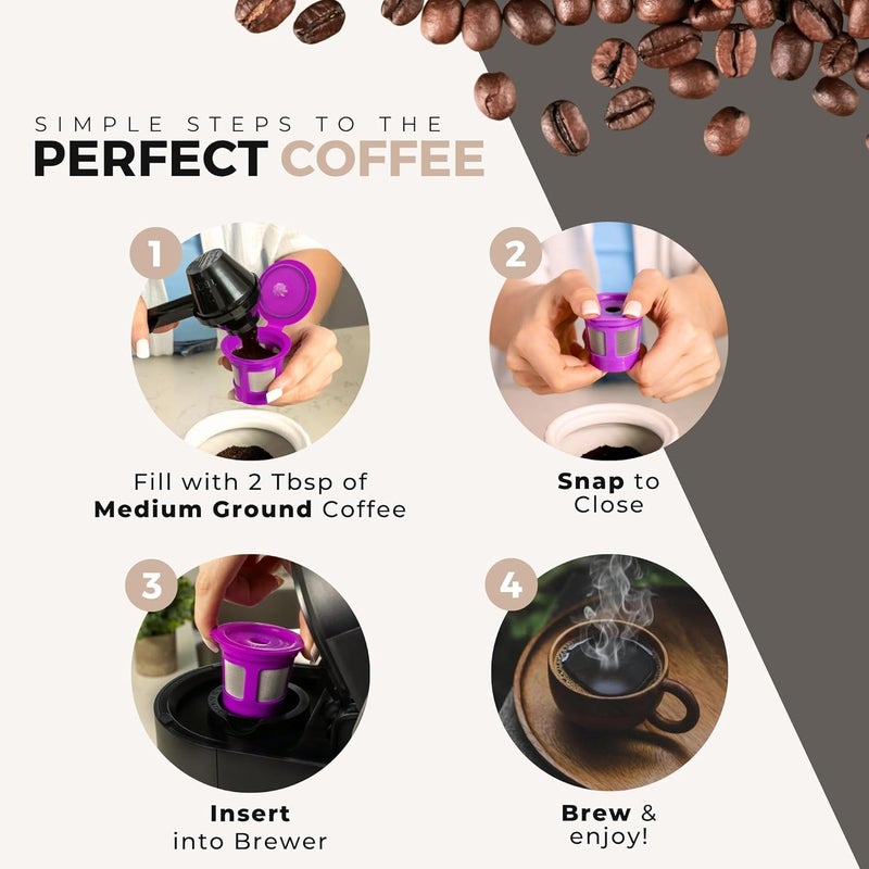 Perfect Pod 1-Stream Cafe Save Reusable K Cup Pod Coffee Filters - Refillable Coffee Pod Capsules with Built-In, Integrated Mesh Strainer for use with Keurig & Select Single Cup Coffee Makers, 4-Pack Upgraded classic design - Image 5
