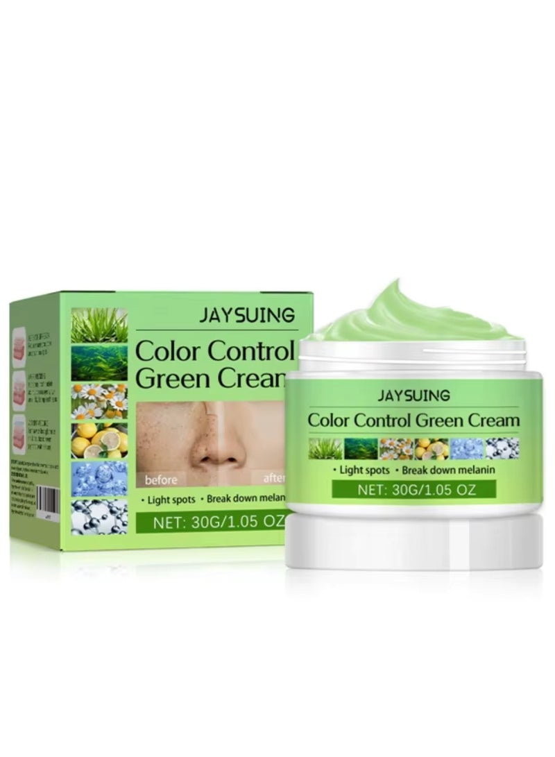 Jaysuing Color Control Green Cream Light Spots Breaks Down Melanin Removing Dark Spot Whitening and Freckle Removing Cream Moisturizing Cream Melasma Acne Skin Care Cream Dark Spot Corrector Cream 30g - Image 1