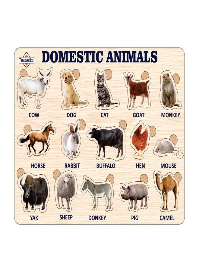 TreasureBox Wooden Puzzle Educational Board Learning Toy Tray for Kids, Size 22x30 cm (Domestic Animals) - Image 1