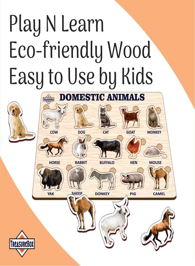 TreasureBox Wooden Puzzle Educational Board Learning Toy Tray for Kids, Size 22x30 cm (Domestic Animals) - Image 4