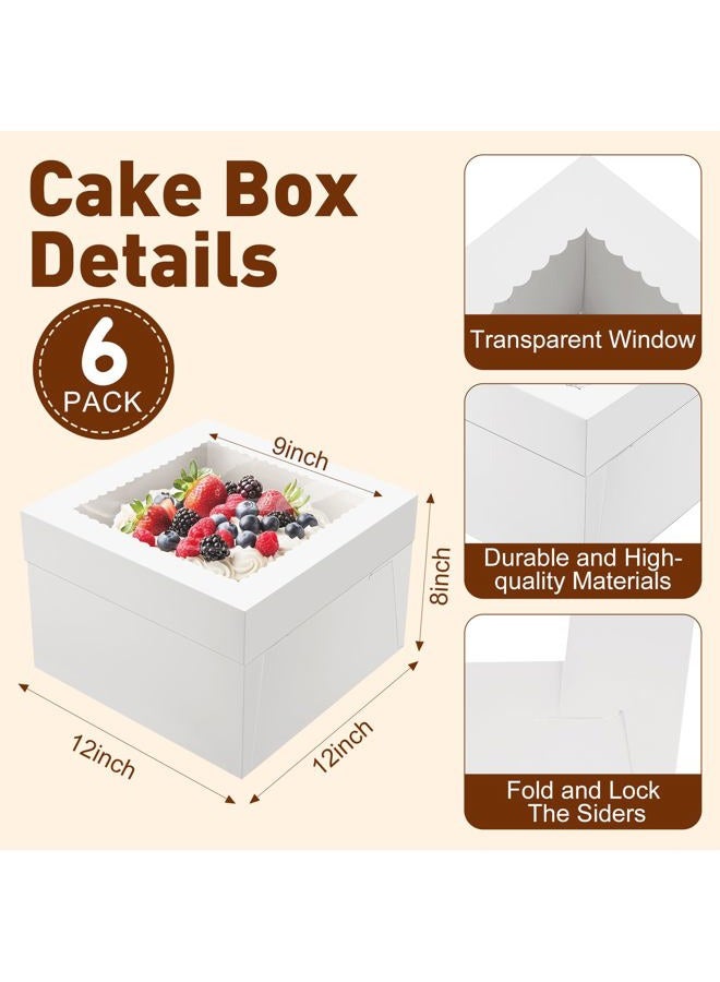 NEOACT 6 Pack Cake Boxes with Cake Boards,12x12x8 Inch White Bakery Boxes with Windown,Disposable Cakes Transport Container, Tall Cake Carrier Holder for Cakes, Pie, Cupcakes, Pastry - Image 3