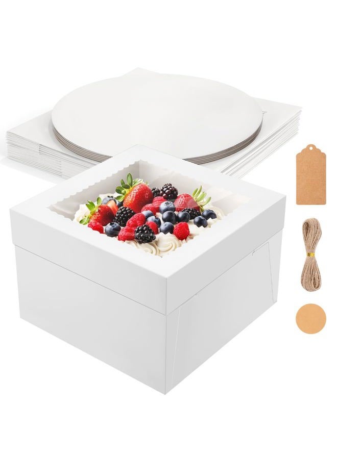 NEOACT 6 Pack Cake Boxes with Cake Boards,12x12x8 Inch White Bakery Boxes with Windown,Disposable Cakes Transport Container, Tall Cake Carrier Holder for Cakes, Pie, Cupcakes, Pastry - Image 1