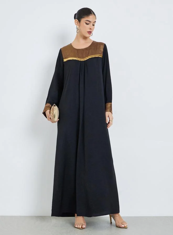 Black Foil Print Yoke Jalabiya