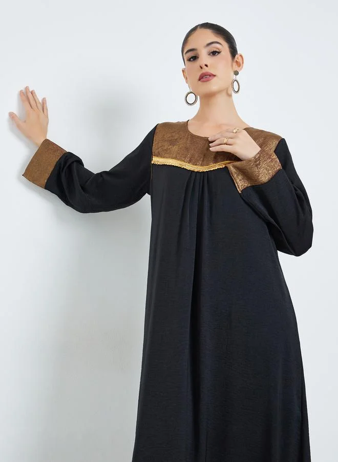Amirah Black Foil Print Yoke Jalabiya