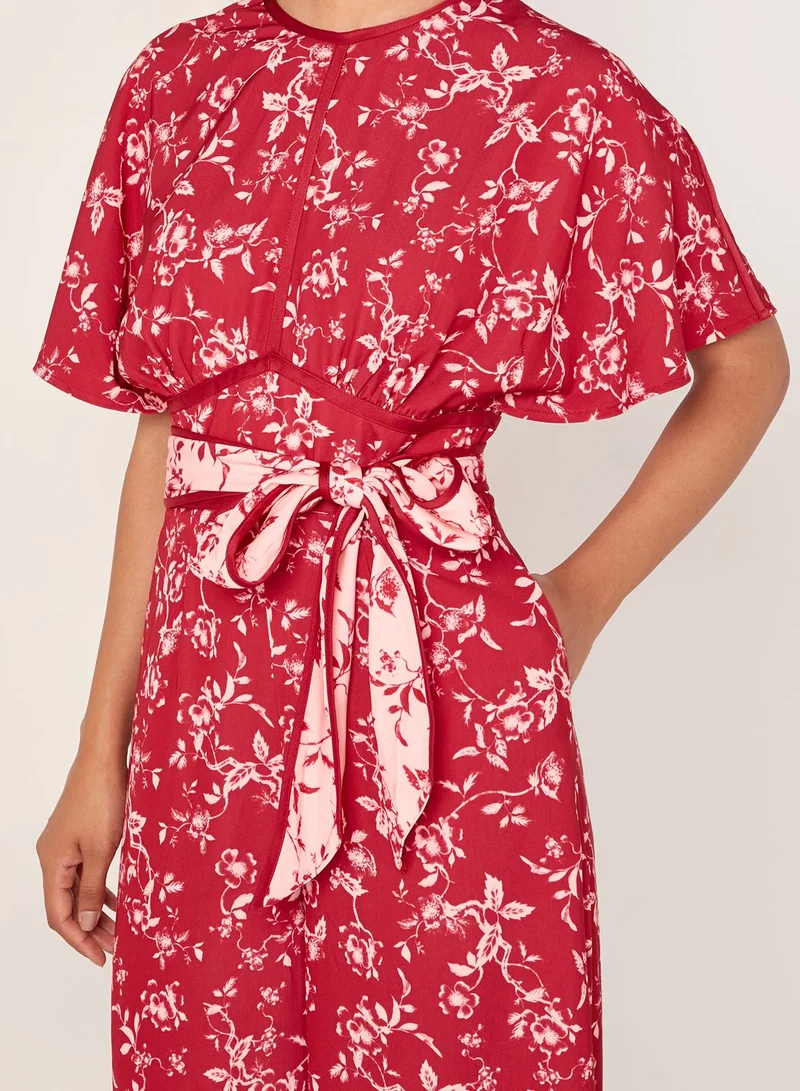 Keepsake Depend Floral Print Tie Waist Wide Leg Jumpsuit
