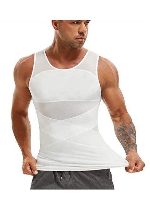 Compression Shirt for Men Slimming Undershirt Body Shaper Tank top Sleeveless Shapewear Vest Men White L