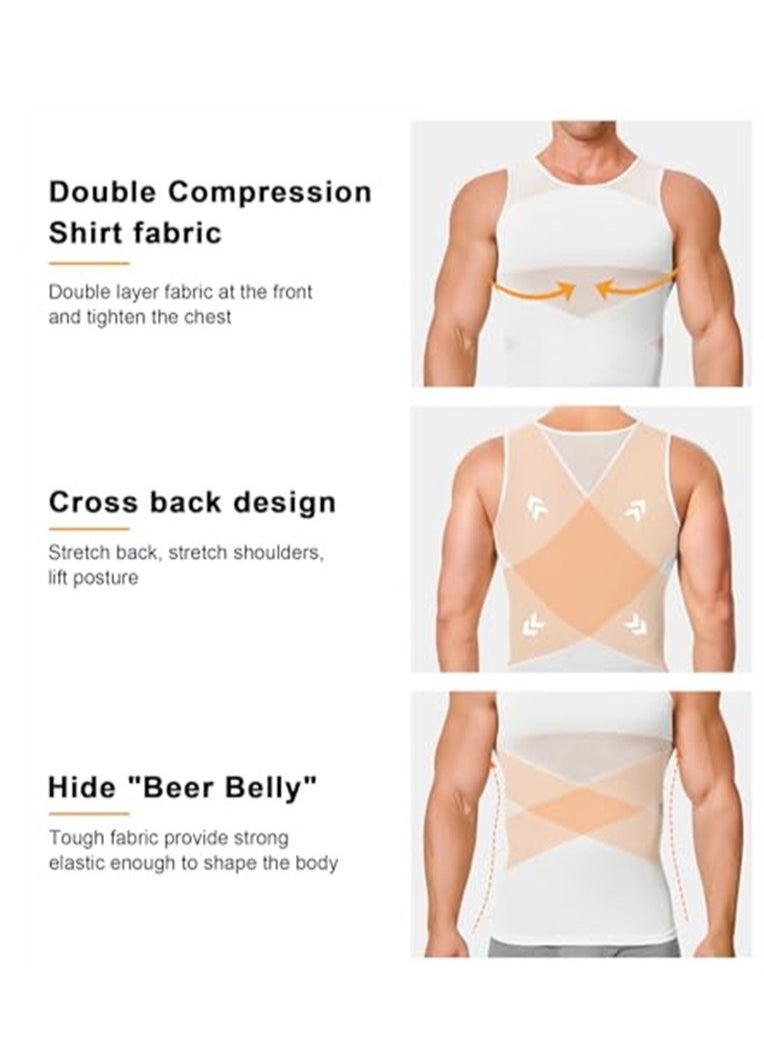 VIUAUAX - Compression Shirt for Men Slimming Undershirt Body Shaper Tank top for gynecomastia Sleeveless Shapewear Vest Men White L - Image 1