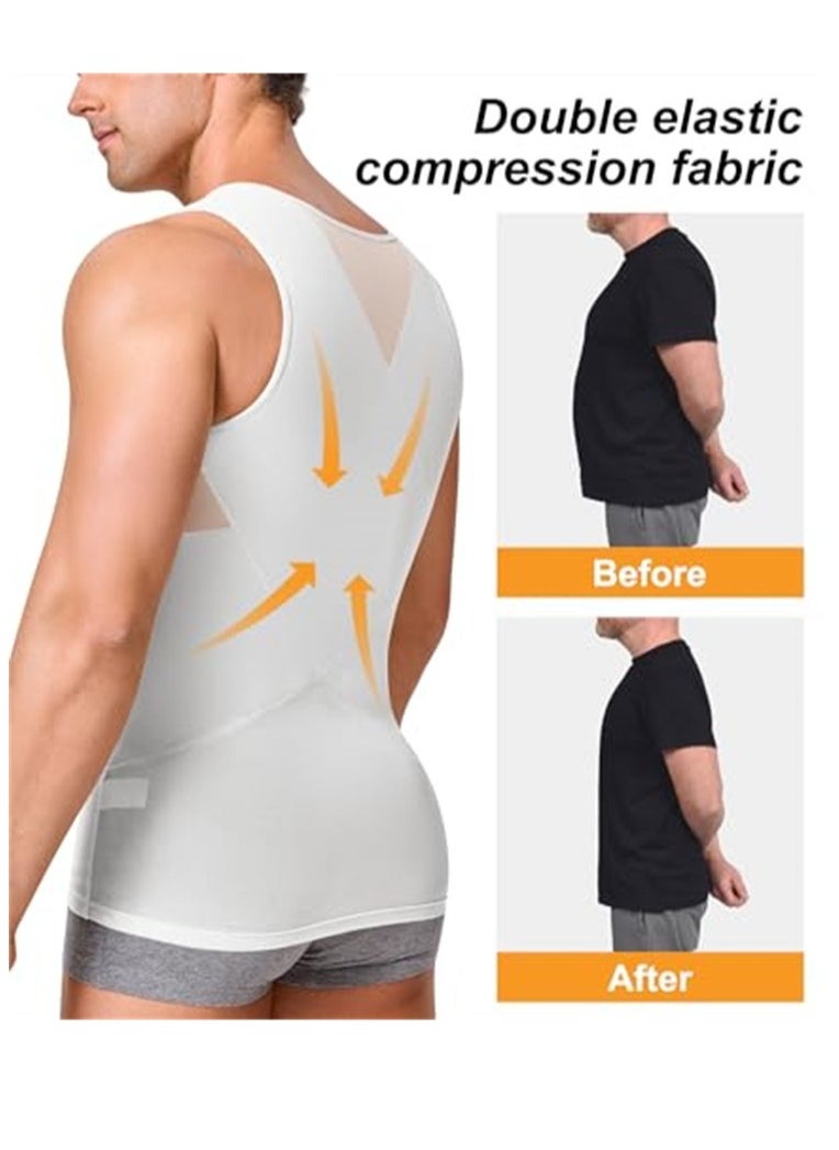 VIUAUAX - Compression Shirt for Men Slimming Undershirt Body Shaper Tank top for gynecomastia Sleeveless Shapewear Vest Men White L - Image 1