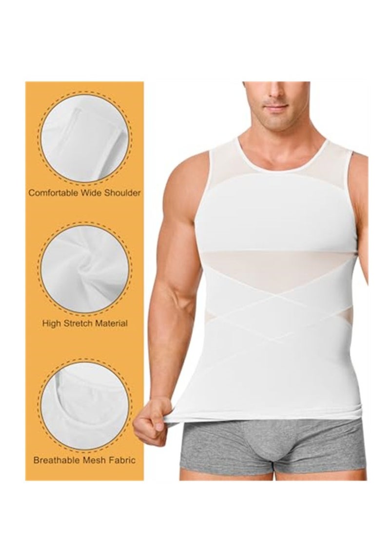 VIUAUAX - Compression Shirt for Men Slimming Undershirt Body Shaper Tank top for gynecomastia Sleeveless Shapewear Vest Men White L - Image 1