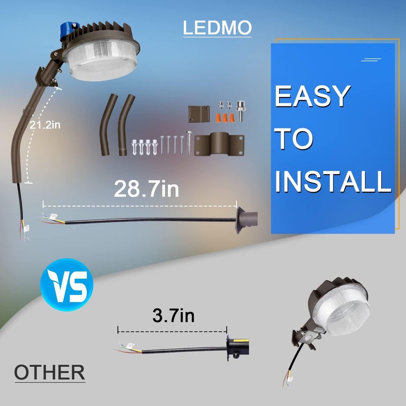 LEDMO 120W LED Barn Light Dusk to Dawn Adjustable Angle with Mountiong Arms 18000LM Outdoor Lighting Yard Light with Photocell 5000K Brightset IP65 Waterproof Security Flood Lights - Image 2