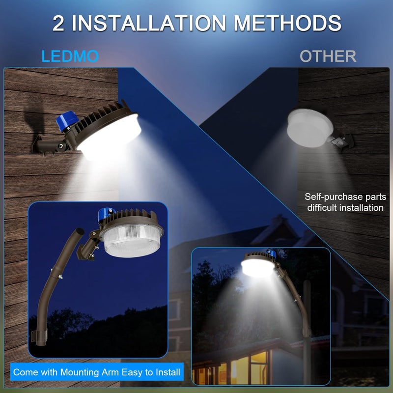 LEDMO 120W LED Barn Light Dusk to Dawn Adjustable Angle with Mountiong Arms 18000LM Outdoor Lighting Yard Light with Photocell 5000K Brightset IP65 Waterproof Security Flood Lights - Image 3