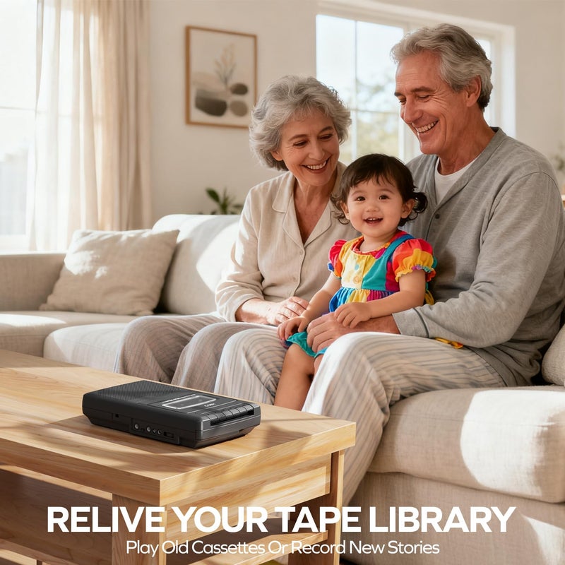 COBY مشغل كاسيت محمول من كوفي ومسجل كاسيت مع ميكروفون مدمج، مقبض مدمج، وتسجيل بضغطة واحدة مع إيقاف تلقائي (قياسي) - Image 5