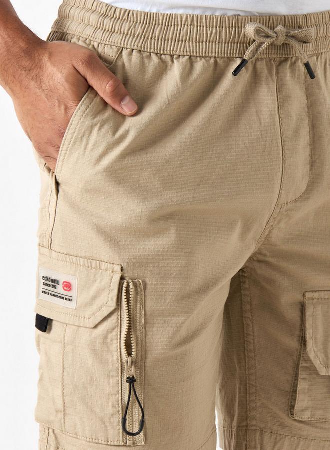 Ecko Unltd. Ecko Unltd Textured Flexi Waist Shorts with Cargo Pockets and Drawstring Closure - Image 4