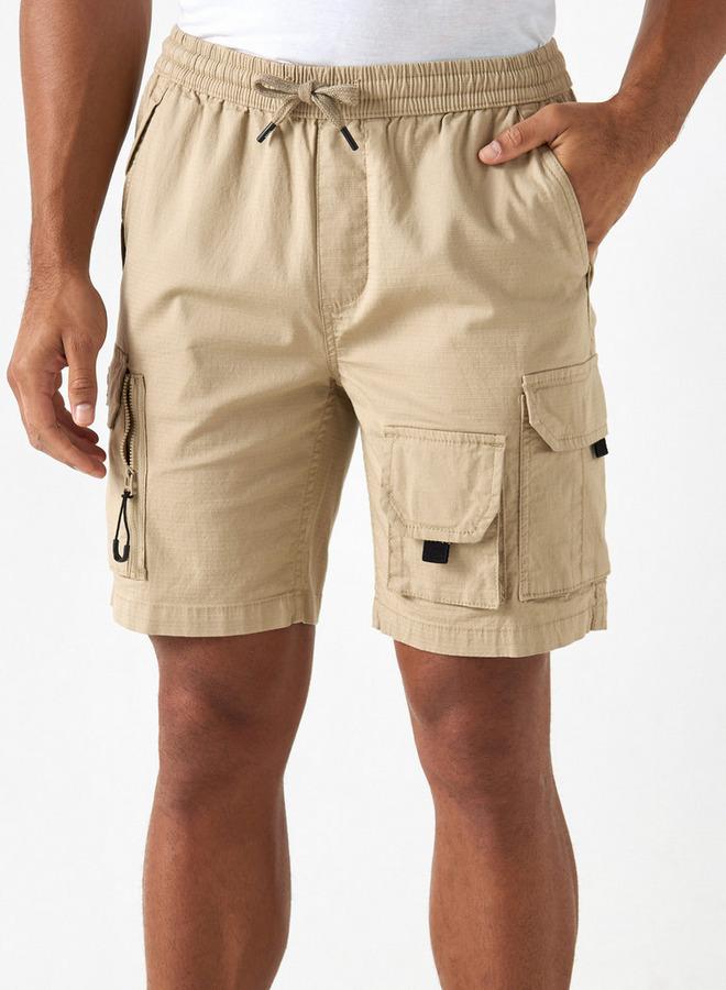 Ecko Unltd. Ecko Unltd Textured Flexi Waist Shorts with Cargo Pockets and Drawstring Closure - Image 1