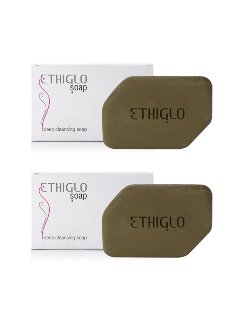 إيثيجلو صابون إيثيجلو للتنظيف العميق لجميع أنواع البشرة | يساعد على تقليل ندبات حب الشباب، والبهتان، والاسمرار، والتصبغات | يترك البشرة ناعمة وملساء | عبوة من قطعتين (75 غرام) - Image 1
