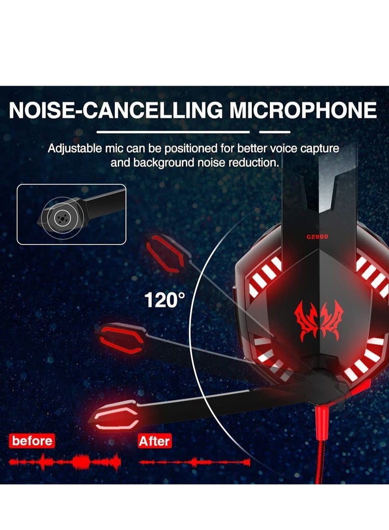 G2000 Gaming Headset Deep Bass Computer Game Headphones with microphone LED Light for computer PC Gamer (Red)  - Image 3