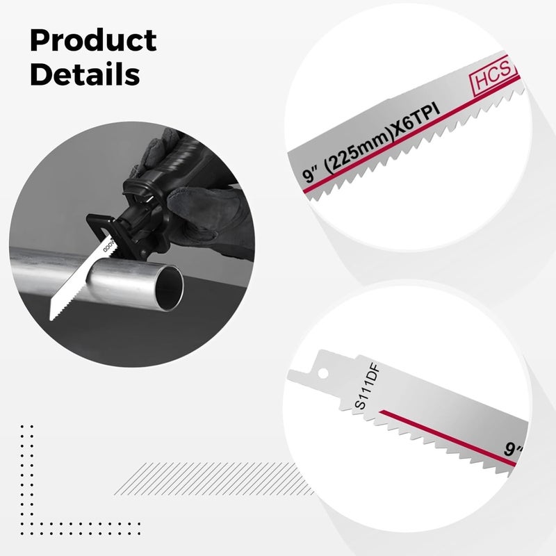 High Carbon Steel Reciprocating Saw Blades 225mm 9 Inch 5 Pack for Wood and Metal Cutting - Image 3