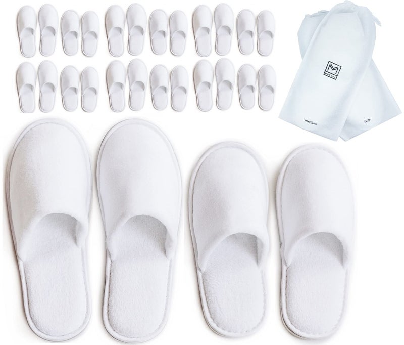 MODLUX MODLUX Spa Slippers, 12 Pairs Cotton Velvet Closed Toe Hotel Slippers with Pouch, Non-Slip, Disposable Slippers for Guests, 6 Medium and 6 Large, Home, Indoor, Bride Slippers  - Image 1