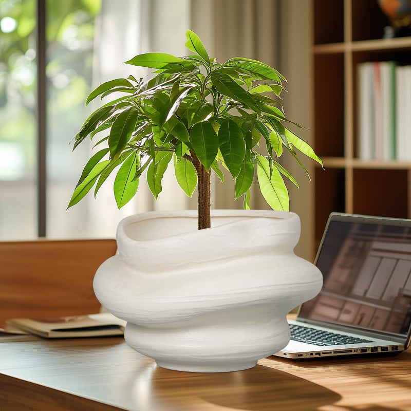 Teagas Ceramic Plant Pots Bonsai 10.6 Inch - Flower Pots for Indoor Plants, Large Plant Pots with Drainage Hole, Decorative Planter Outdoor Flower Pot for Office, Gift for Men Women, White - Image 2
