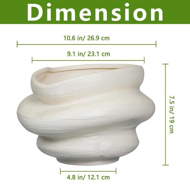 Teagas Ceramic Plant Pots Bonsai 10.6 Inch - Flower Pots for Indoor Plants, Large Plant Pots with Drainage Hole, Decorative Planter Outdoor Flower Pot for Office, Gift for Men Women, White - Image 3